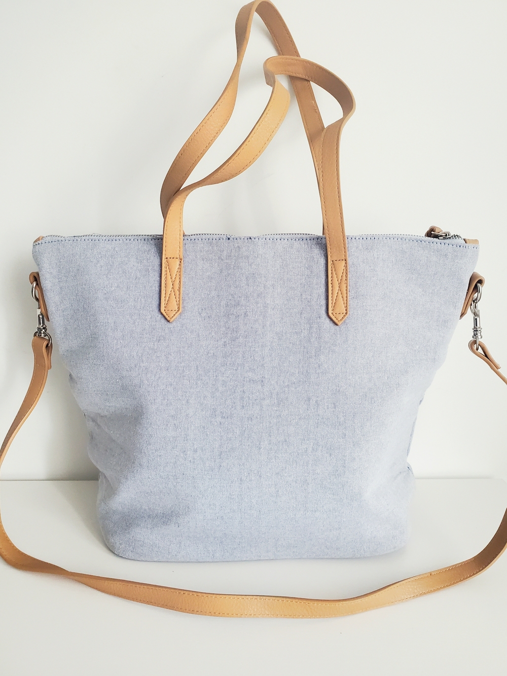 Old Navy Light Blue Canvas Tote with Tan Straps